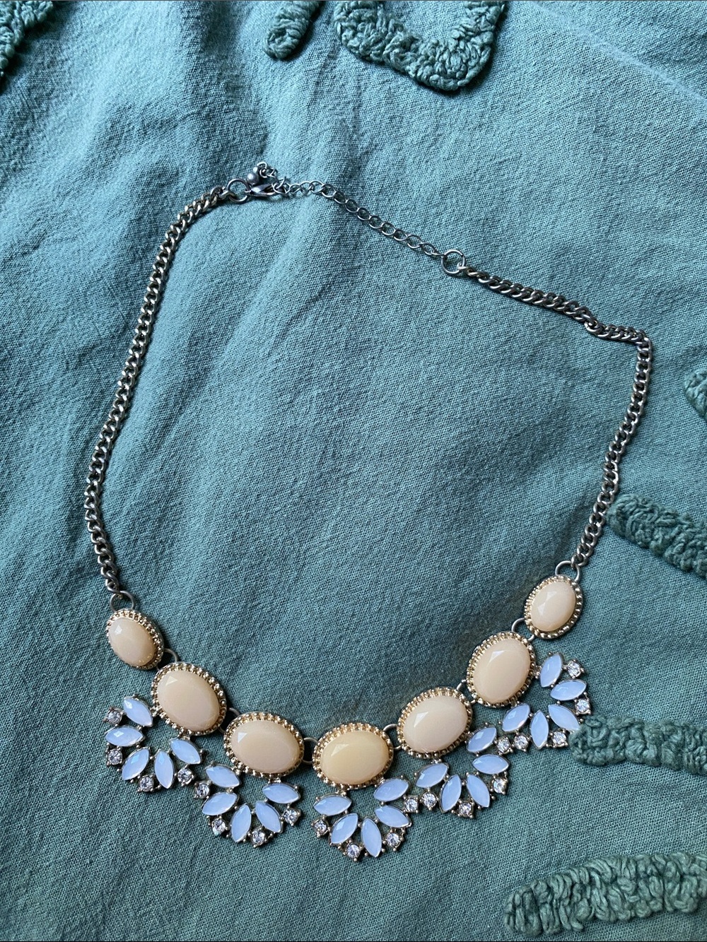 Cream and Light Blue Statement Necklace - Women Jewelry
